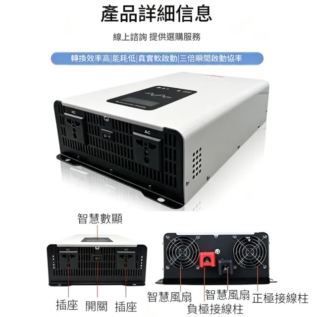 【RTAKO】純正弦波逆變器 1300W車載逆變器 12V24V48V72V轉110v 房車太陽能露營電源轉換器 KQ