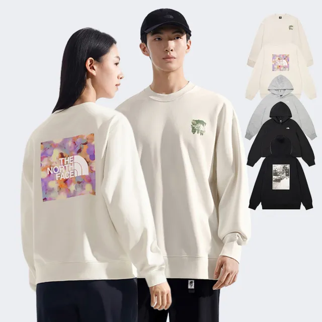 【The North Face】男女款LOGO印花長袖帽T/大學T (多色可選)