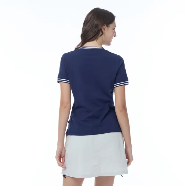 【NAUTICA】官方旗艦 女裝 網球拍圖騰刺繡抑菌短袖T恤(深藍色)