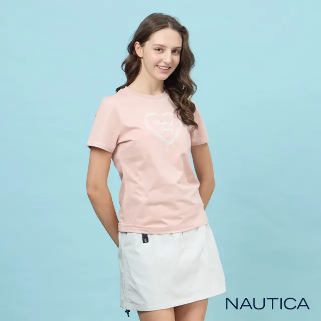 【NAUTICA】官方旗艦 女裝 繩結愛心圖騰涼感短袖T恤-(粉紅色)
