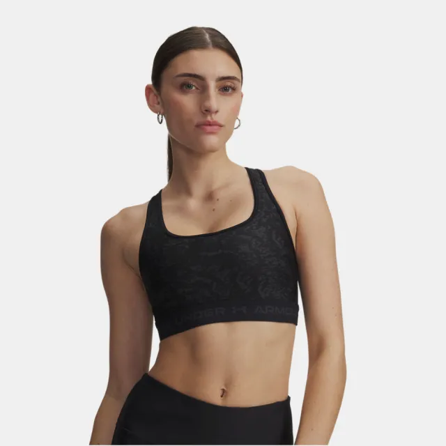 【UNDER ARMOUR】UA99精選 女 Crossback 印花中衝擊運動內衣_1361042-013(灰色)
