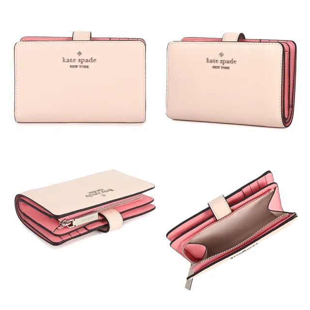 【KATE SPADE】經典金屬LOGO皮革釦式/拉鍊中夾(多色任選)