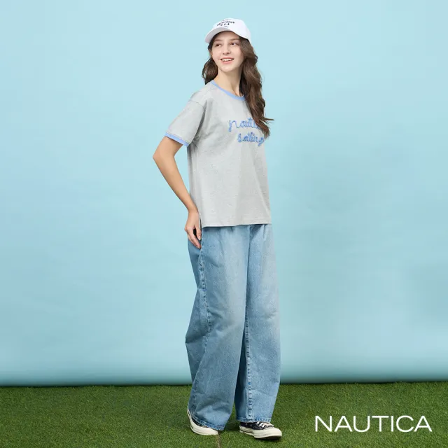【NAUTICA】官方旗艦 女裝 立體刺繡純棉短袖T恤(灰色)
