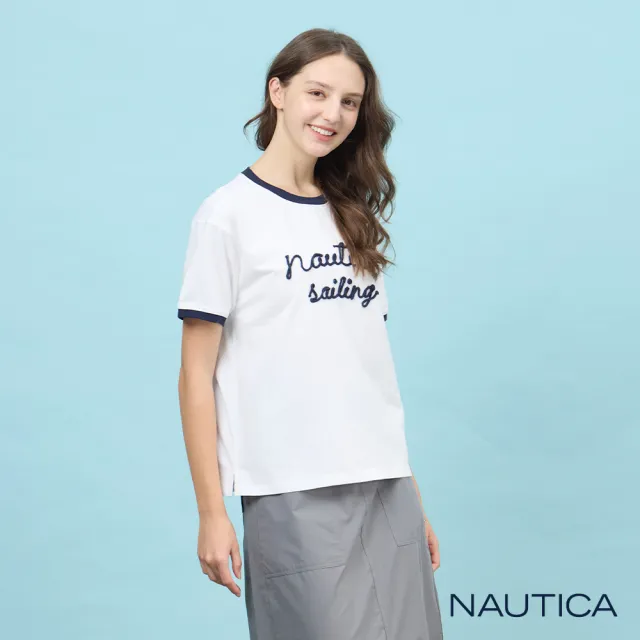 【NAUTICA】官方旗艦 女裝 立體刺繡純棉短袖T恤(白色)
