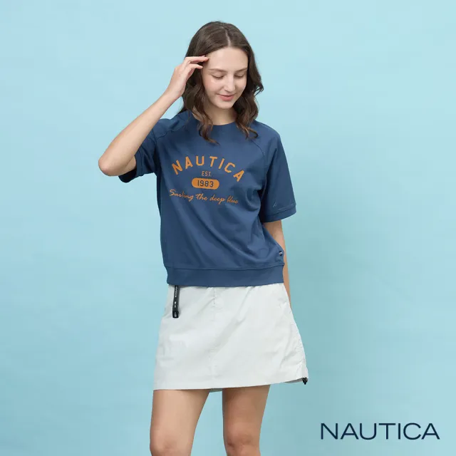 【NAUTICA】官方旗艦 女裝 美式字母印花短袖T恤(藍色)