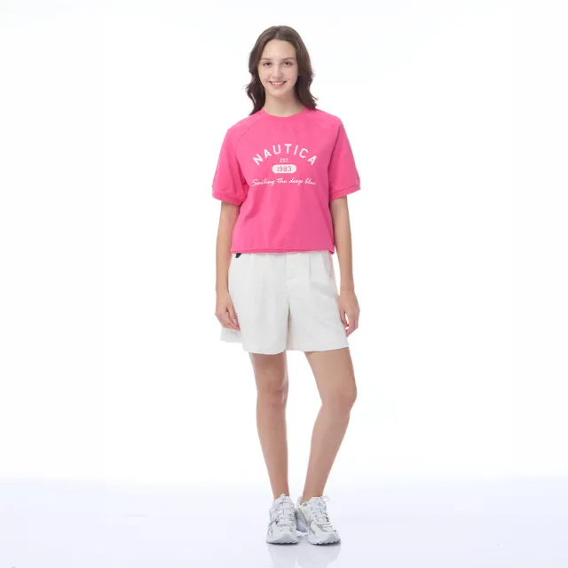 【NAUTICA】官方旗艦 女裝 美式字母印花短袖T恤(桃紅色)