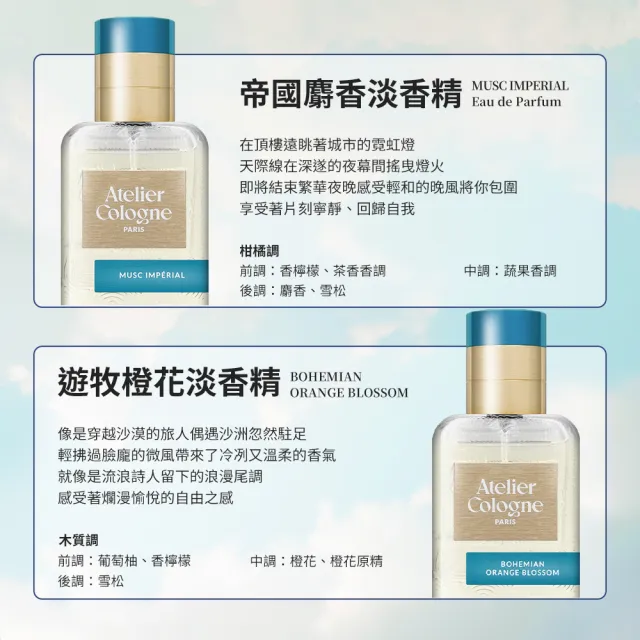 【Atelier Cologne】淡香精 30ml 多款任選(無極烏龍/赤霞橘光/情柚獨鍾/忘情岩蘭/加州盛夏)