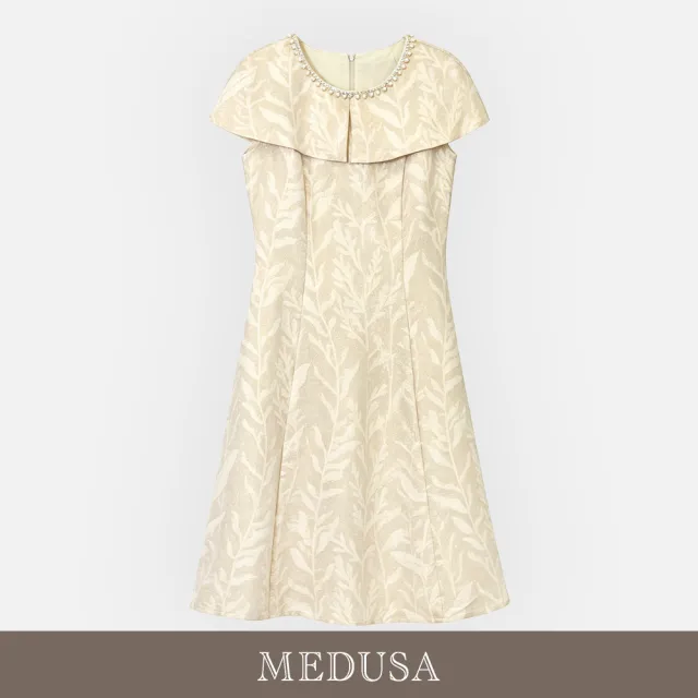 【MEDUSA 曼度莎】現貨-卡其金絲提花披肩珍珠優雅A字小禮服（M-XL）｜小禮服 洋裝推薦 媽媽禮服