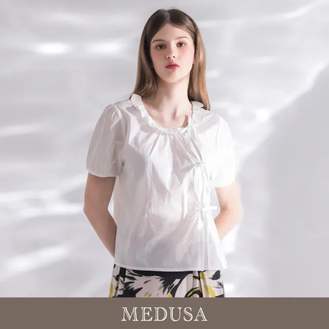 【MEDUSA 曼度莎】現貨-甜美小荷葉綁結造型襯衫上衣 - 2色（M-XL）｜襯衫女 休閒上衣 甜美穿搭