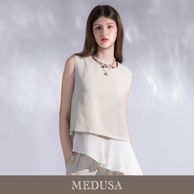 【MEDUSA 曼度莎】現貨-都會輕熟荷葉下擺無袖上衣(M-L)|背心穿搭 無袖上衣 氣質穿搭