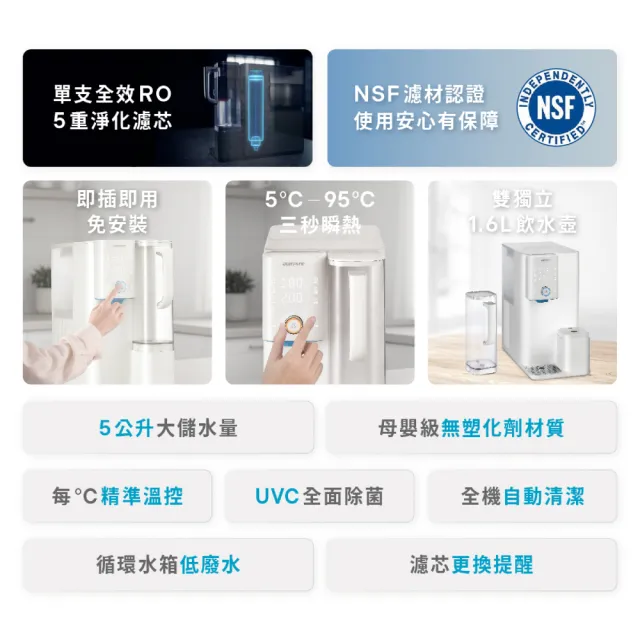 【acerpure】Acerpure Aqua 白曜石 冰溫瞬熱RO濾淨飲水機(WP744-40W)