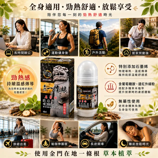 【金牌一條根】金門一條根精油石墨烯滾珠凝露40mlx6罐-勁熱舒緩(40ml/罐;石墨烯/一條根/熱感/大滾珠/痠痛)