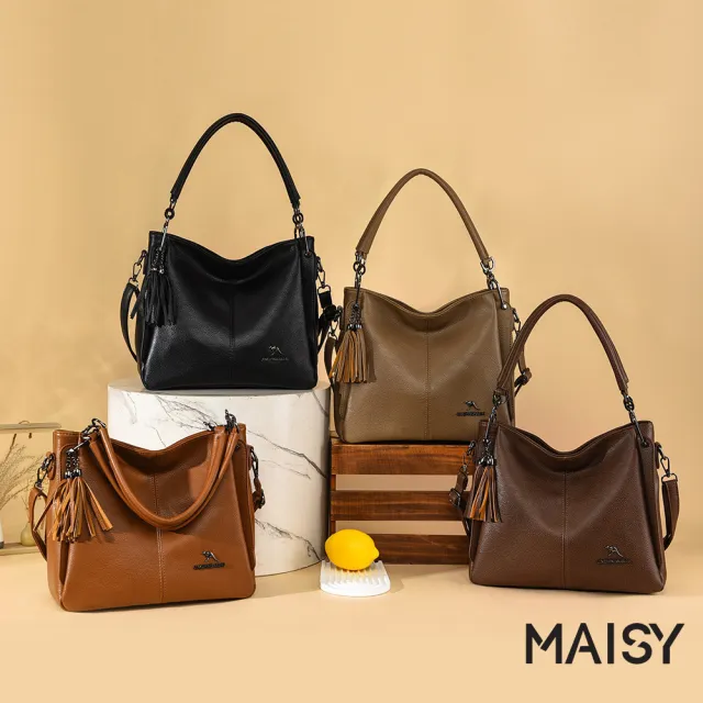 【MAISY】經典復古耐磨真皮手提托特包 斜背包 肩背包(黃色 / 卡其色 / 棕色 / 黑色)