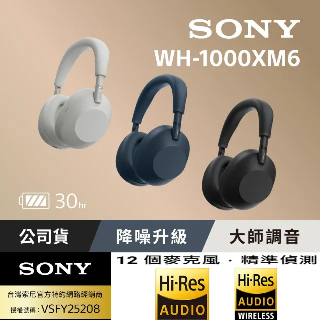 【SONY 索尼】WH-1000XM6 旗艦無線降噪耳機(台灣公司貨保固12+6)