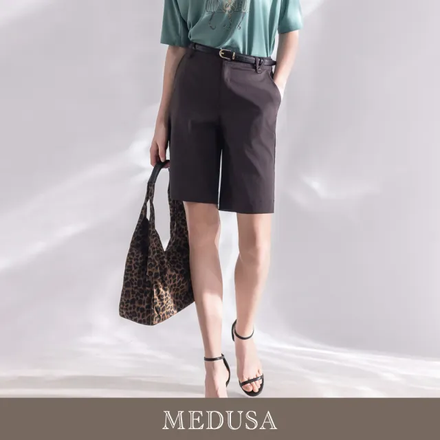【MEDUSA 曼度莎】現貨-簡約M字造型褲耳及膝短褲 - 2色（M-2L）｜女短褲 休閒穿搭 休閒短褲