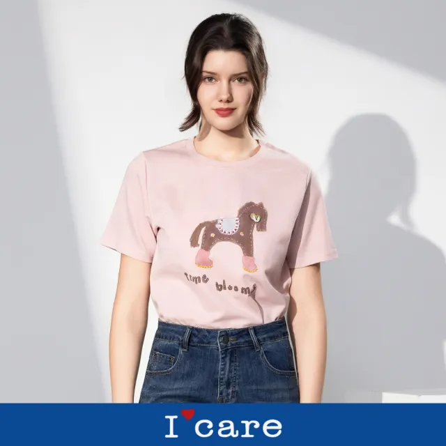 【I’Care 依卡】現貨-輕鬆休閒粉嫩小馬純棉T恤 - 2色（F）｜純棉T恤 短袖T恤 休閒穿搭
