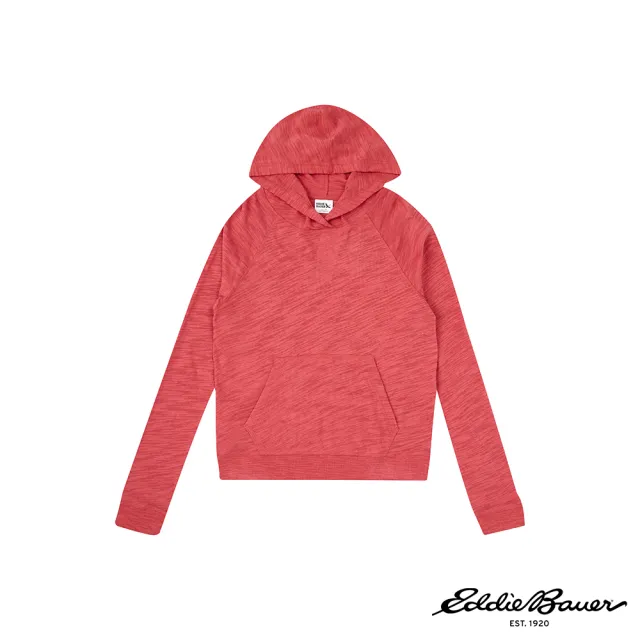 【Eddie Bauer】女性長袖棉質親膚連帽上衣 橘紅 21690144