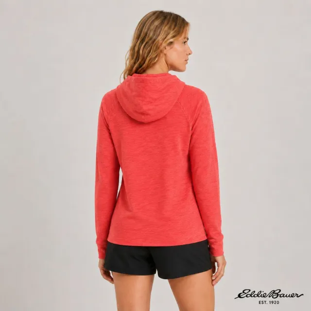 【Eddie Bauer】女性長袖棉質親膚連帽上衣 橘紅 21690144