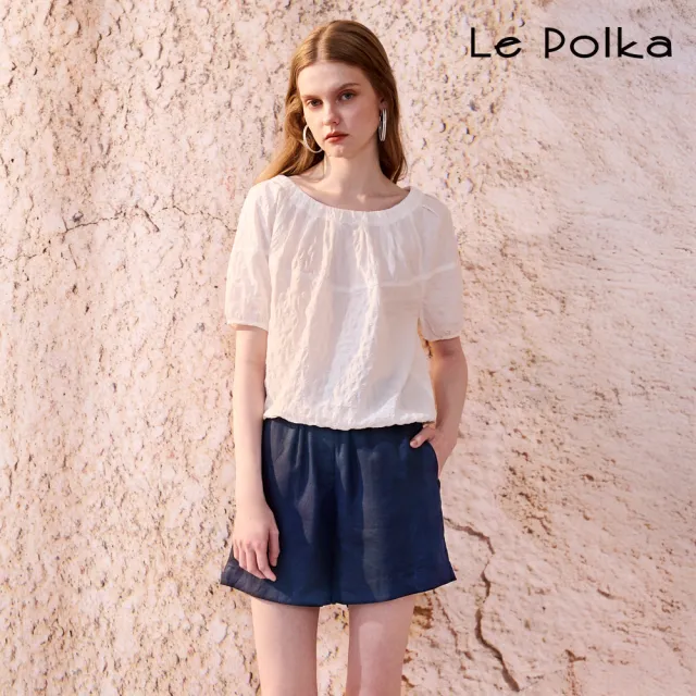 【Le Polka】苧麻鬆緊百搭短褲-3色-女