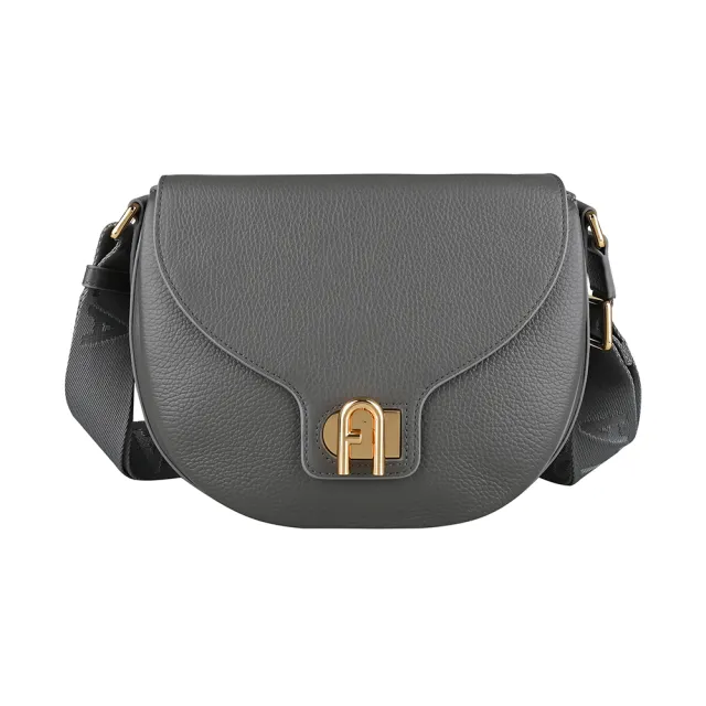 【FURLA 芙拉】FURLA精品粒面小牛皮旋轉式肩背斜背包(小/灰)