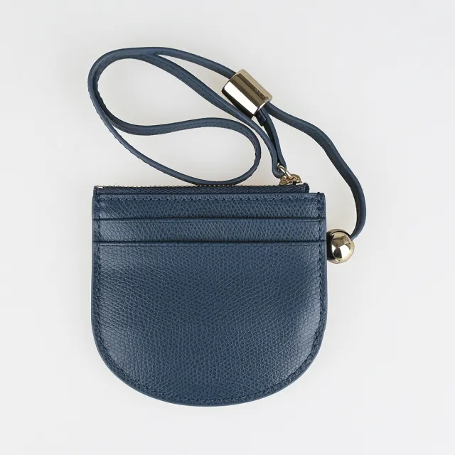 【FURLA 芙拉】FURLA精品粒面小牛皮附腕帶拉鍊零錢卡夾(小/藍)