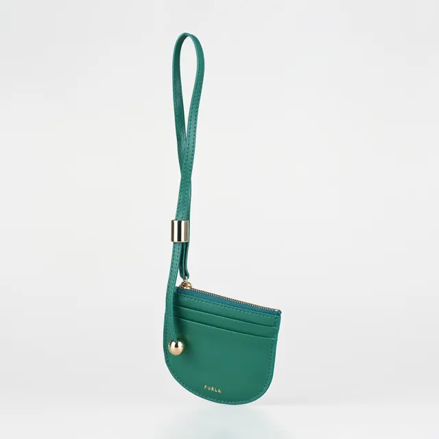 【FURLA 芙拉】FURLA精品粒面小牛皮附腕帶拉鍊零錢卡夾(小/綠)