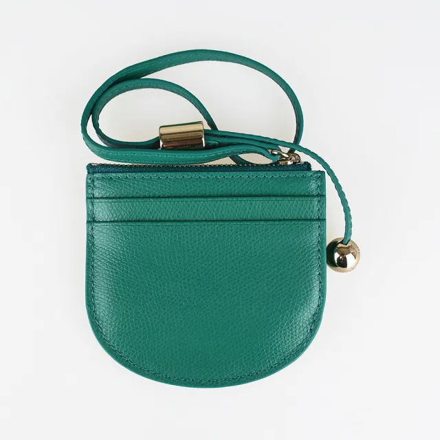 【FURLA 芙拉】FURLA精品粒面小牛皮附腕帶拉鍊零錢卡夾(小/綠)