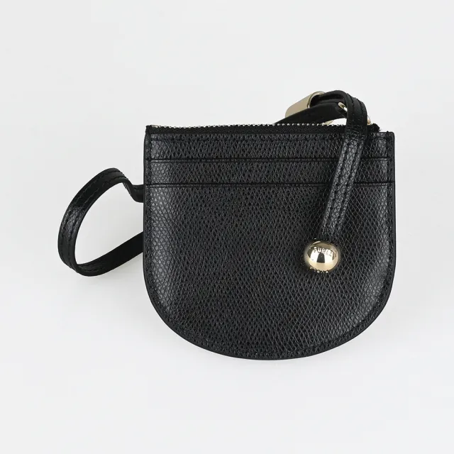 【FURLA 芙拉】FURLA精品粒面小牛皮附腕帶拉鍊零錢卡夾(小/黑)