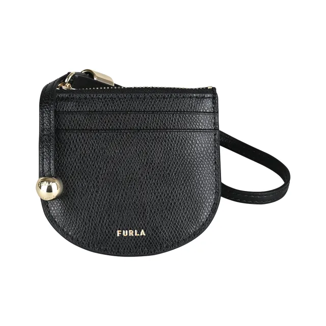 【FURLA 芙拉】FURLA精品粒面小牛皮附腕帶拉鍊零錢卡夾(小/黑)