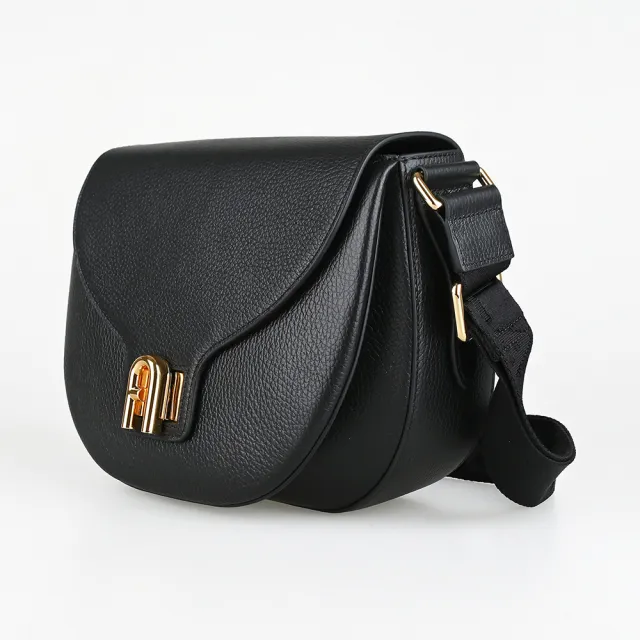 【FURLA 芙拉】FURLA精品粒面小牛皮旋轉式肩背斜背包(小/黑)
