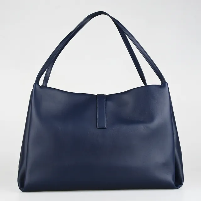 【Salvatore Ferragamo】FERRAGAMO精品小牛皮磁吸肩背托特包(大/深藍)