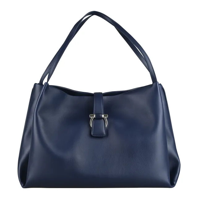 【Salvatore Ferragamo】FERRAGAMO精品小牛皮磁吸肩背托特包(大/深藍)