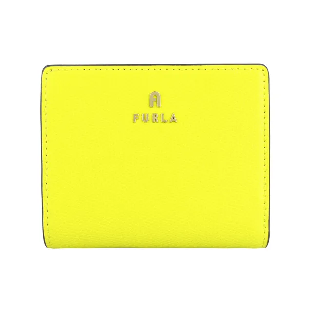 【FURLA 芙拉】FURLA精品粒面小牛皮金屬LOGO二折短夾(黃x藍)