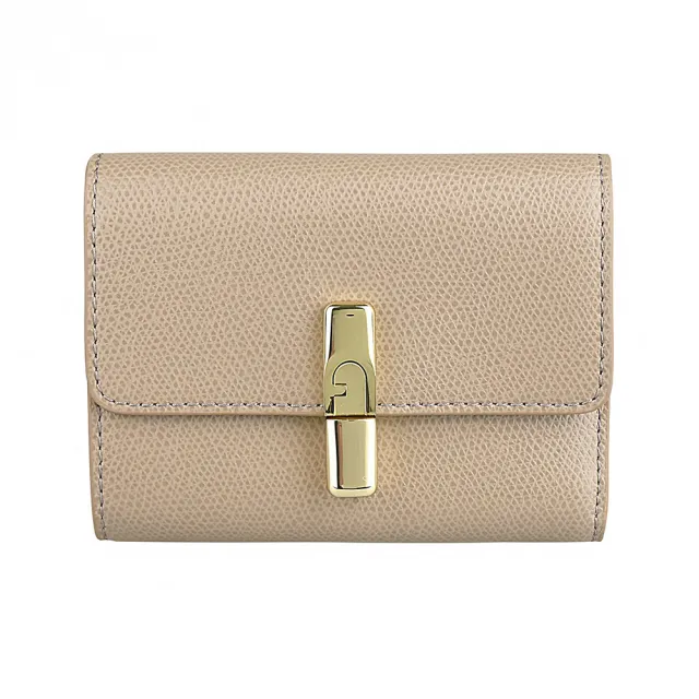 【FURLA 芙拉】FURLA精品粒面小牛皮磁扣三折中夾(褐)
