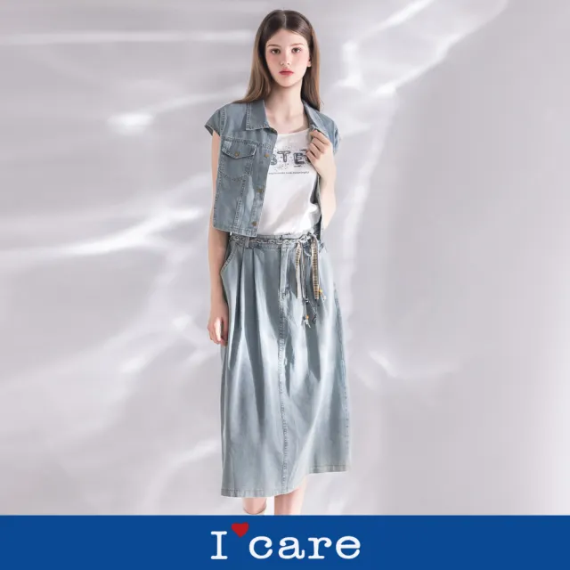 【I’Care 依卡】現貨-水洗牛仔綁帶裙套裝 - 三件套（F）｜牛仔裙 短裙穿搭 休閒穿搭