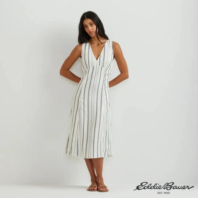 【Eddie Bauer】女性V領條紋度假洋裝-米白 21601220