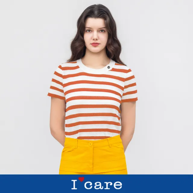 【I’Care 依卡】現貨-織紋復古條紋薄針織上衣 - 3色（F）｜針織上衣 休閒上衣 復古穿搭