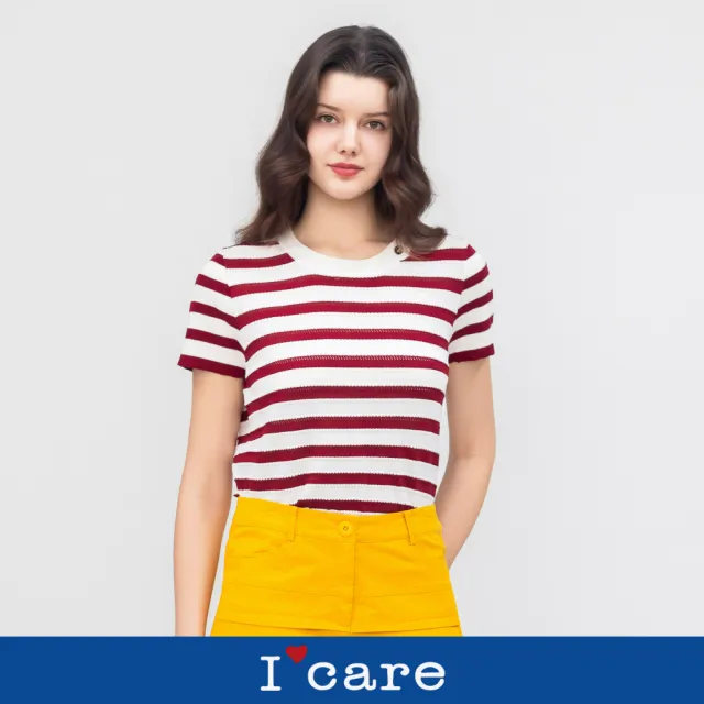 【I’Care 依卡】現貨-織紋復古條紋薄針織上衣 - 3色（F）｜針織上衣 休閒上衣 復古穿搭