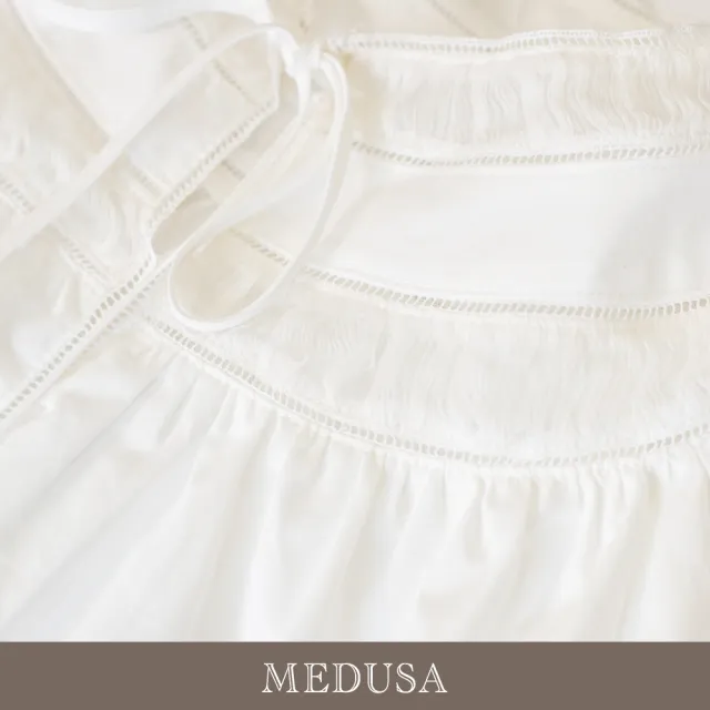 【MEDUSA 曼度莎】現貨-雪白紗圓領滾邊純棉上衣（M-XL）｜純棉上衣 短袖上衣 甜美穿搭