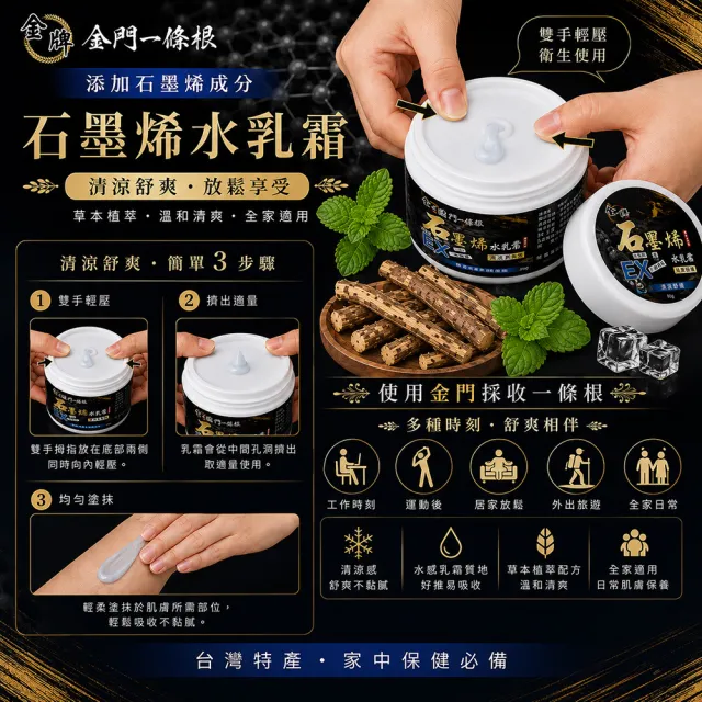 【金牌一條根】金牌金門一條根石墨烯水乳霜-清涼舒緩3罐組(90g/罐 一條根 石墨烯 葡萄糖胺 舒緩酸痛)