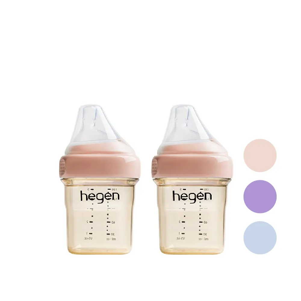 【hegen】總代理｜PCTO™金色奇蹟PPSU多功能方圓型寬口奶瓶 150ml 雙瓶組(嫣粉/沁藍/漾紫)