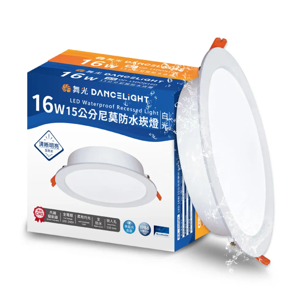 【DanceLight 舞光】16W LED崁燈 崁孔15cm 尼莫防水嵌燈 IP66防塵防水坎燈(白光/黃光)