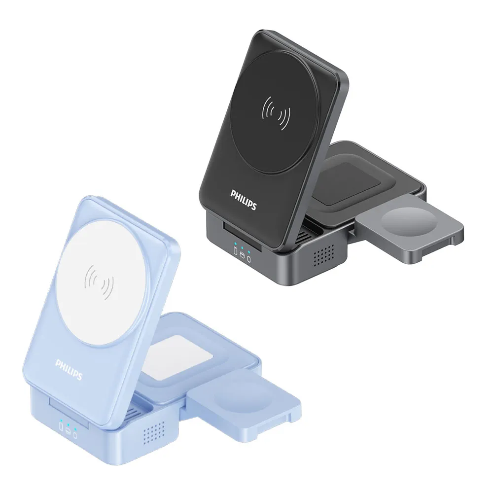 【Philips 飛利浦】DLK3547Q Qi2 22.5W黑金剛磁吸三合一磁吸充電座(MagSafe/雙系統適用)