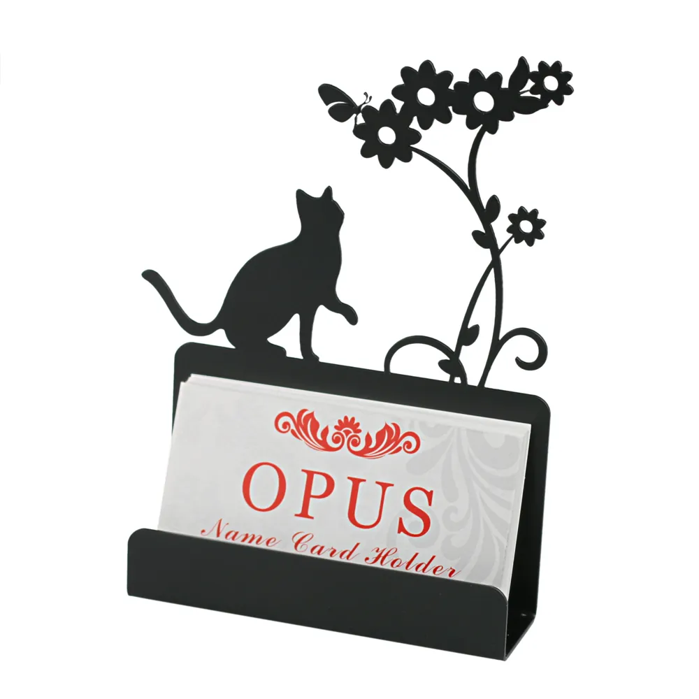 【OPUS 東齊金工】歐式鐵藝名片座 高級名片架 會展用品 金屬商務名片盒 生日禮物(CA-ca02B 貓咪_經典黑)