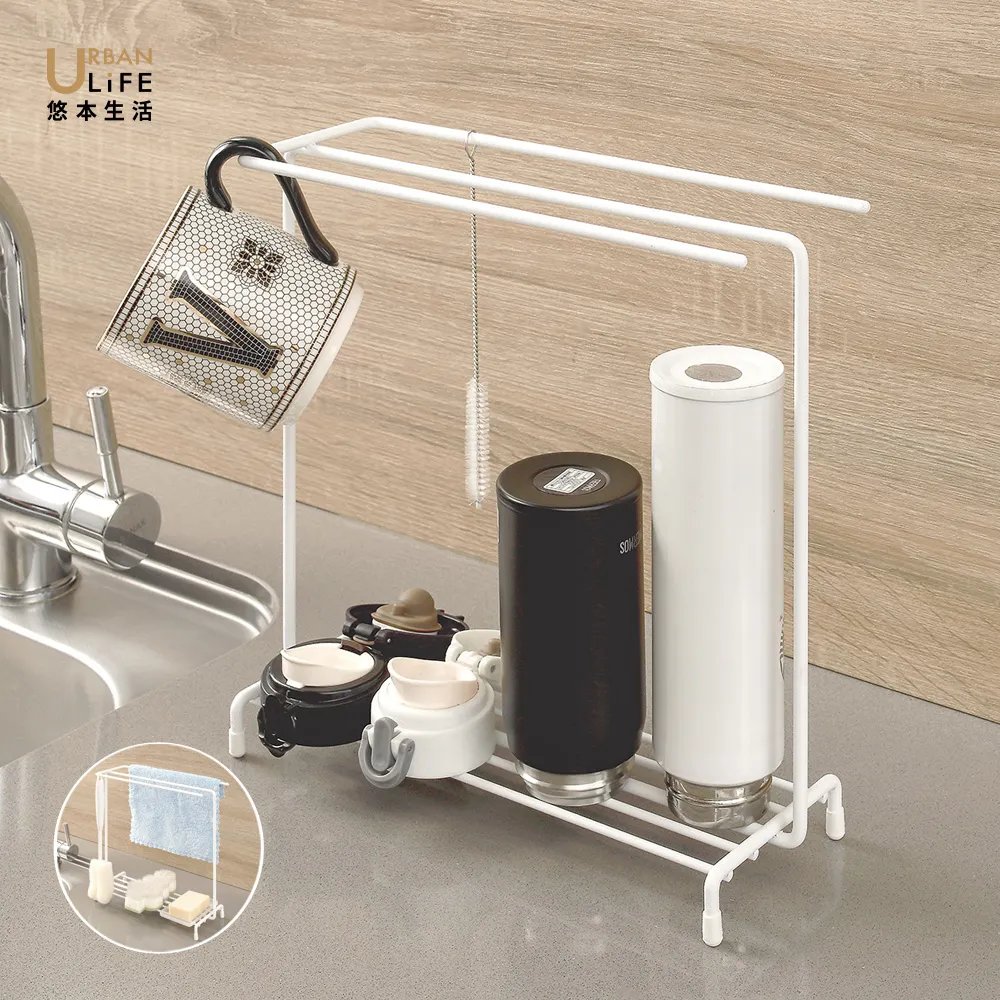 【URBAN LiFE 悠本生活】廚房抹布&菜瓜布多功能收納置物鐵線架(台灣製晾曬瀝水架浴室廚房流理台水槽置物架)