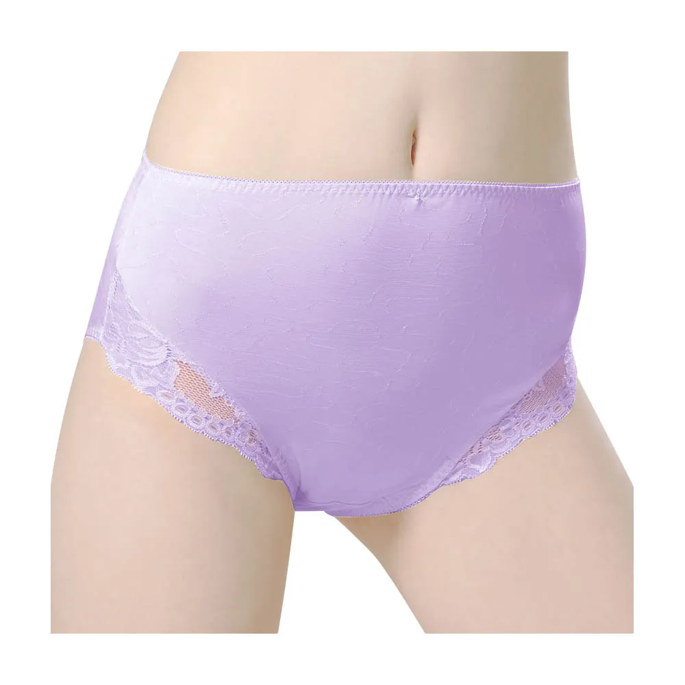 【Gennies 奇妮】孕婦內褲 彈性蕾絲中腰內褲 010系列(淡紫 超值)