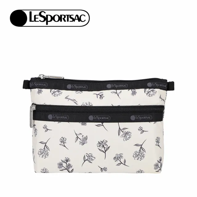 【Lesportsac】Cosmetic Clutch 雙層拉鍊化妝包 收納袋 盥洗包 女包(素描花卉)