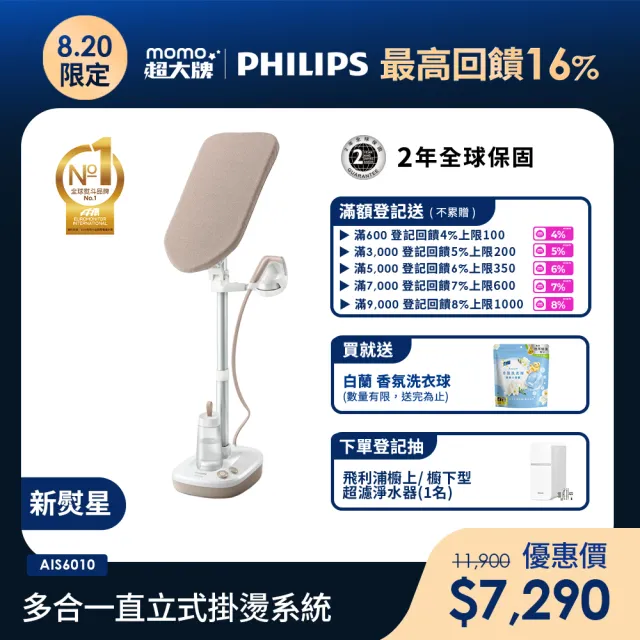 【Philips 飛利浦】多合一直立式掛燙系統 AIS6010/10(新熨星)