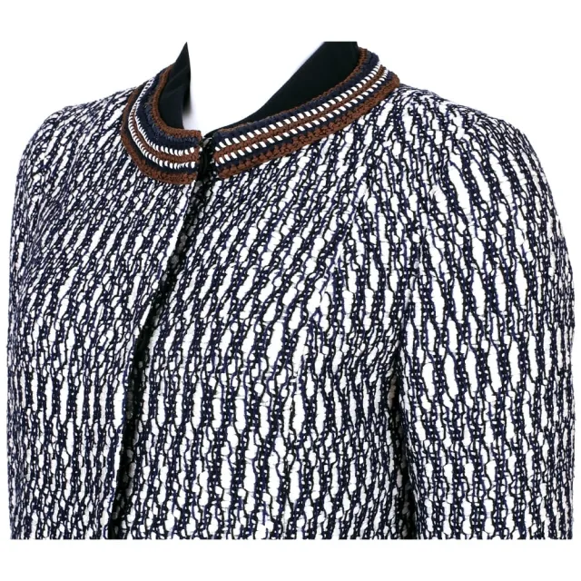 【TORY BURCH】MARBLED TWEED 大理石紋路設計外套(黑x藍x白 長袖 TB)