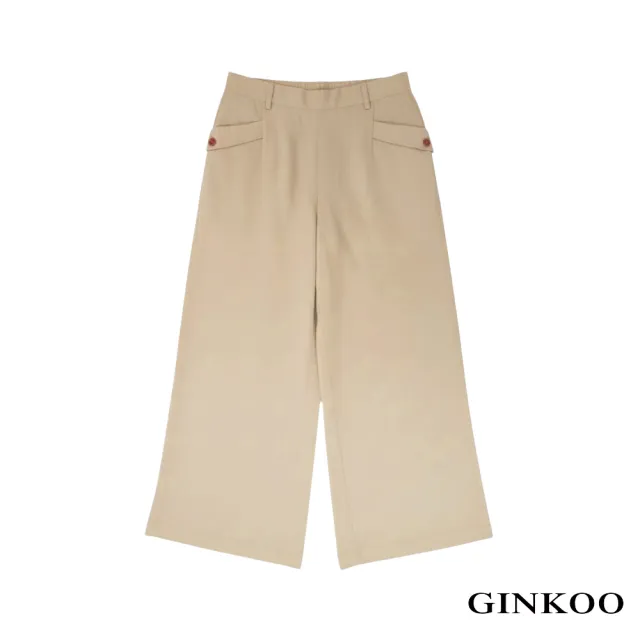 【GINKOO 俊克】口袋釦飾休閒寬褲